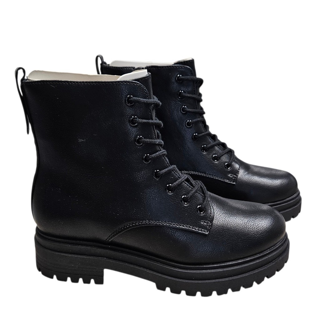 Combat Boots 8 Black Lug Sole Lace Up Side Zip Grunge Moto Bratz Phoebe Y2k Goth